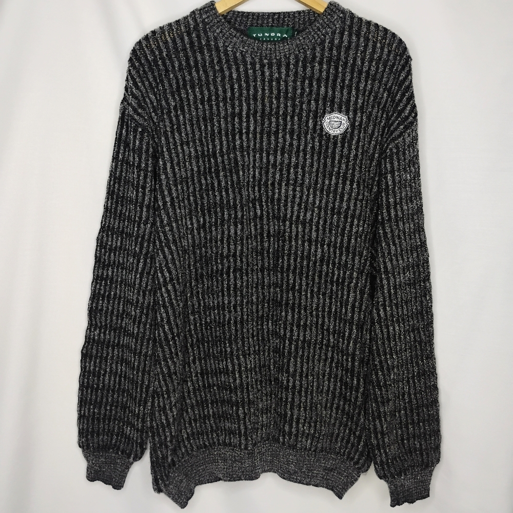 Men's XXL Vintage Tundra Canada Dark Grey Scruffy Ribbed Knit Wool Sweater